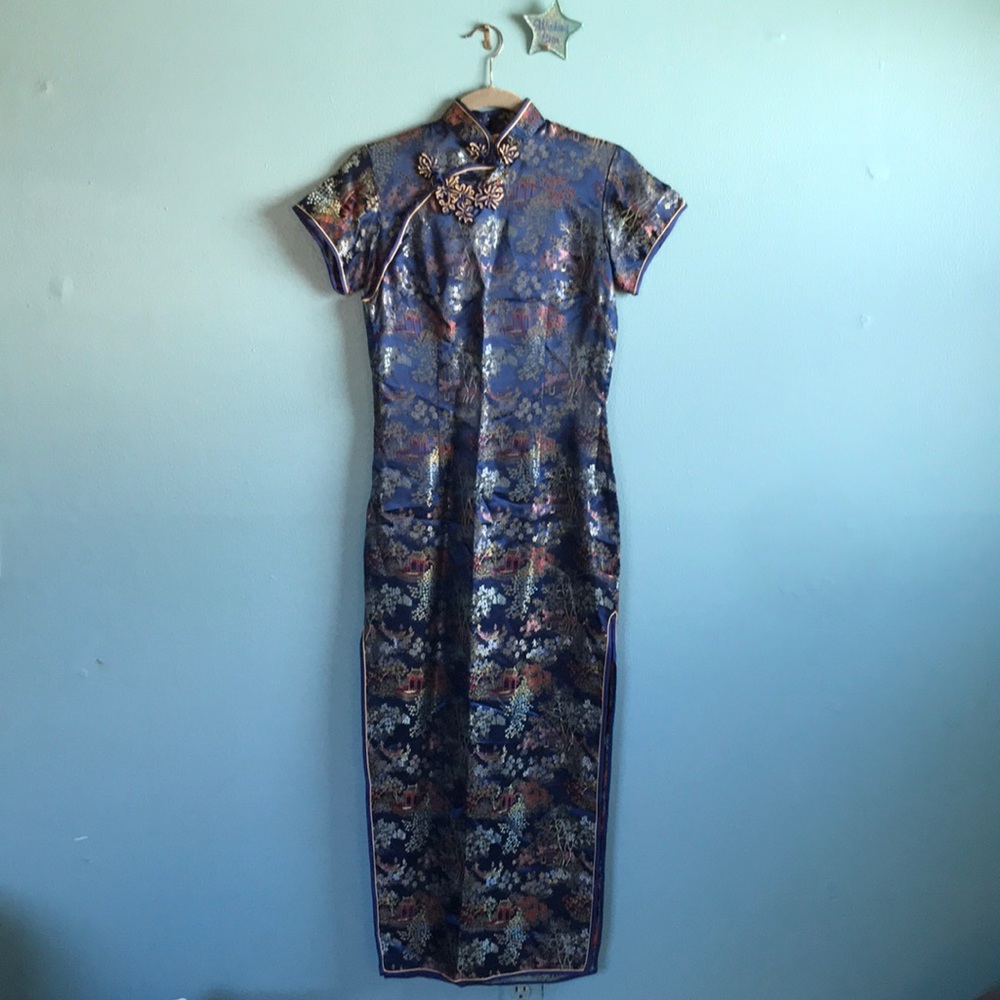 Red Leaf Chinese Dress Full Length Side Slit